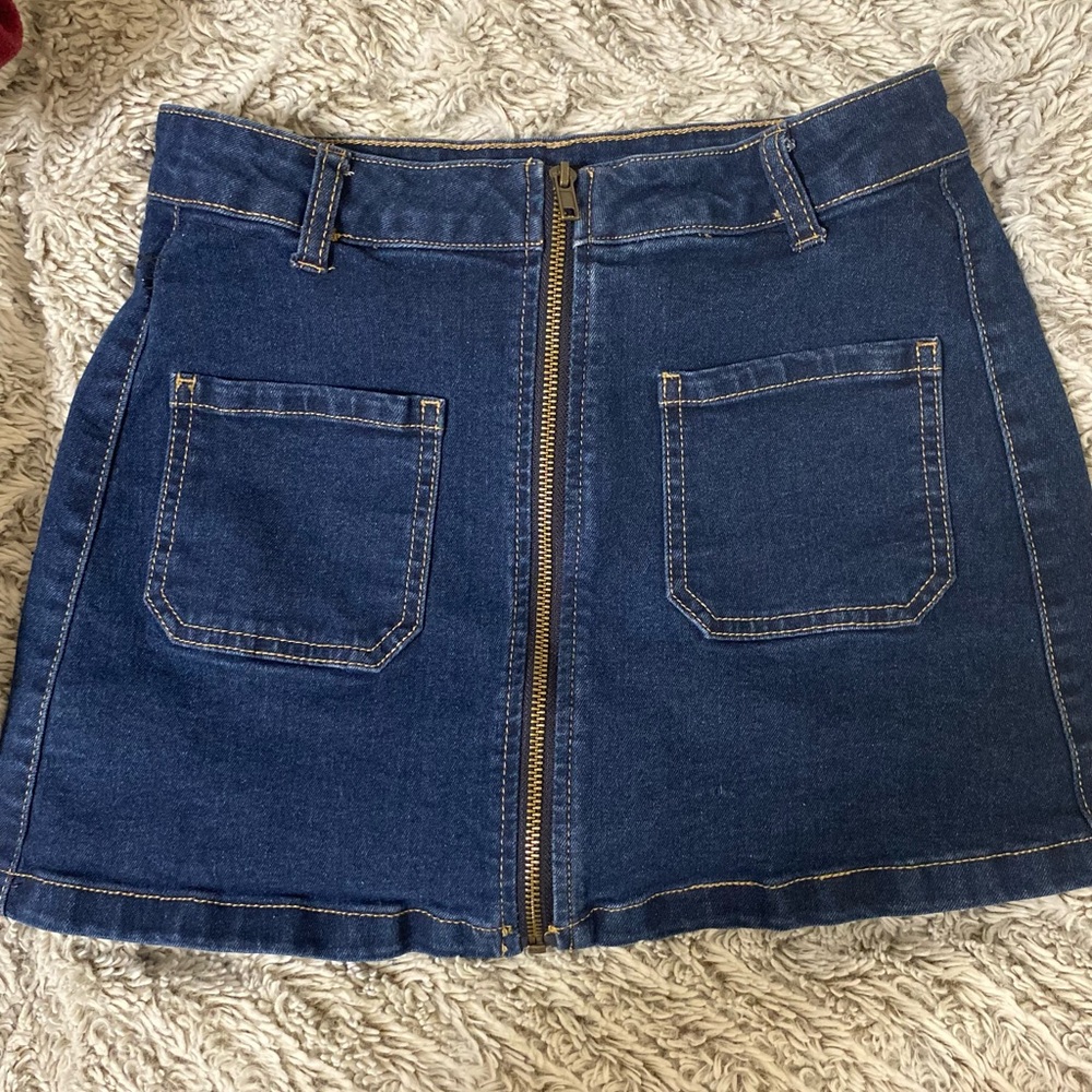 Indie Denim Mini Skirt with Midline Zipper